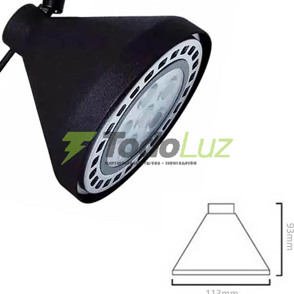 CABEZAL AR-111 CONICO PARA GU-10 BLANCO/NEGRO