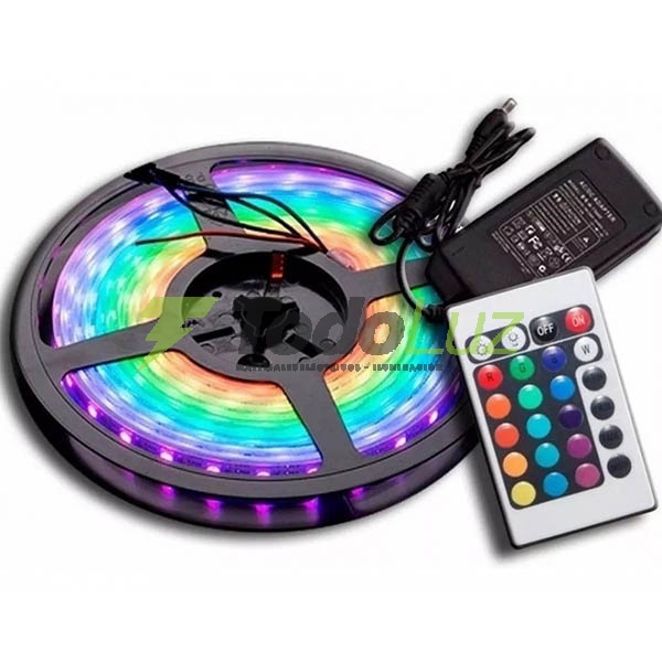 TIRA DE LED X 5 MTS RGB 5050 12V C/CONTROL + FUENT