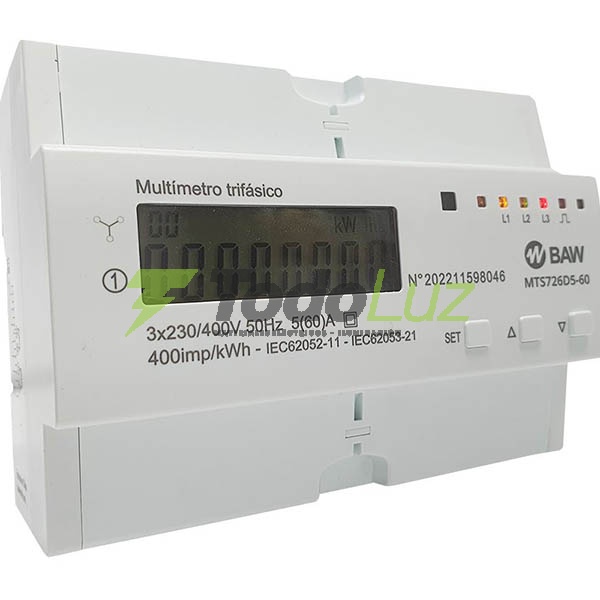 MULTIMEDIDOR TRIFASICO 3X5-60A DIGITAL 7 MOD. DIN