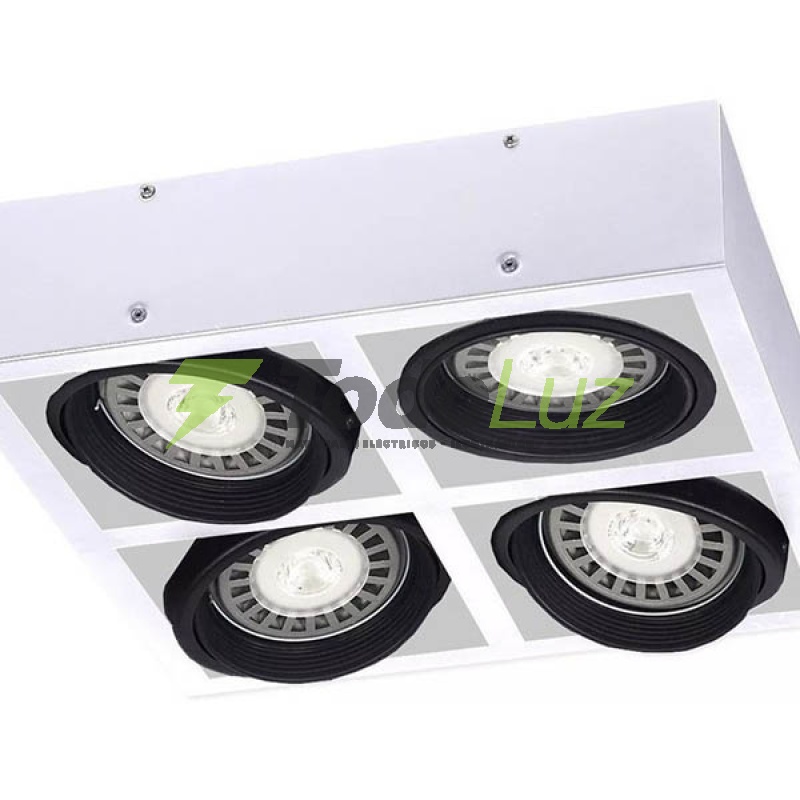 BOX PLAFON 4 LUCES CUADRADO AR-111 BLANCO/NEGRO