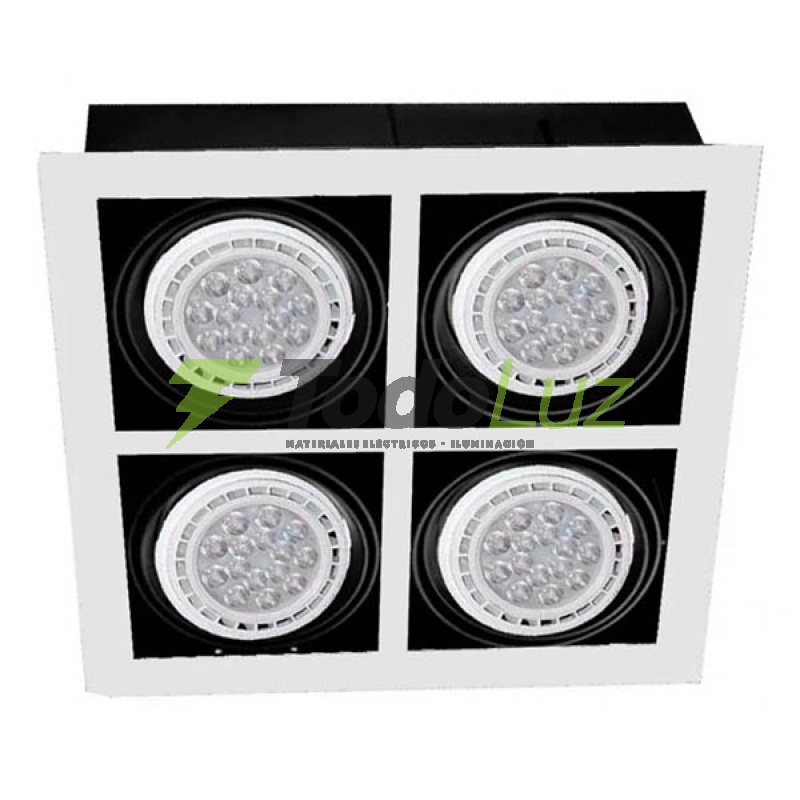 BOX EMBUTIR 4 LUCES CUADRADO AR-111 BLANCO/NEGRO