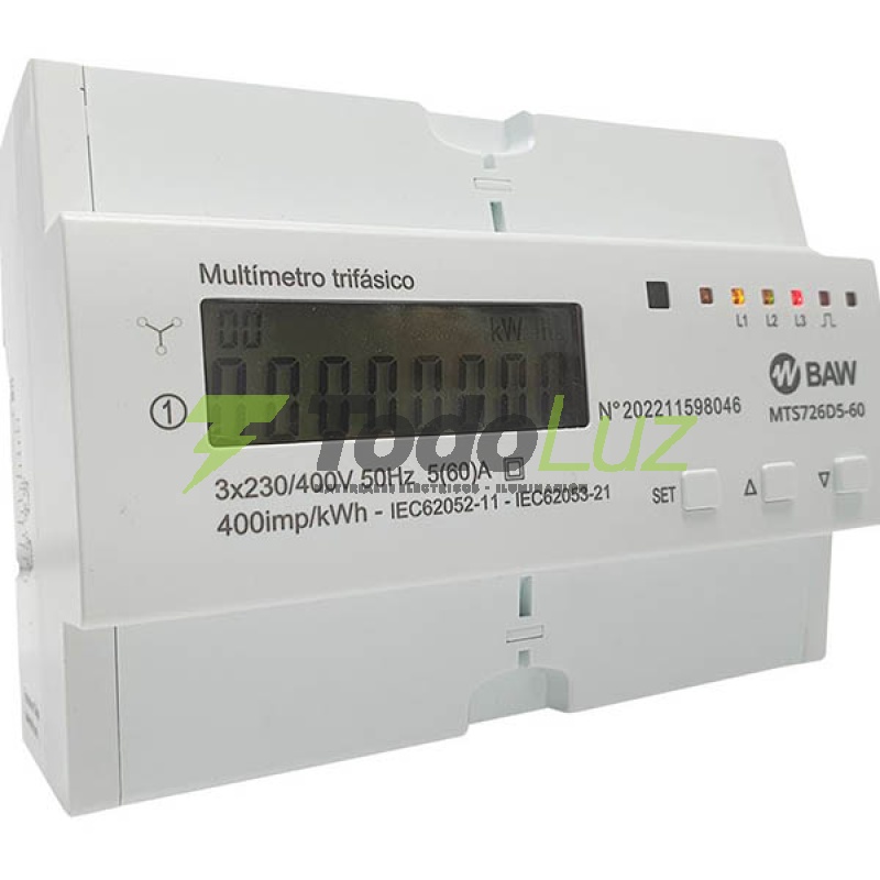 MULTIMEDIDOR TRIFASICO 3X5-60A DIGITAL 7 MOD. DIN